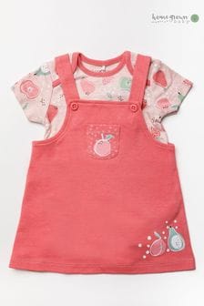 Homegrown Pink Fruit Print Organic Cotton Two-Piece Dress And Bodysuit Set (C02808) | €25