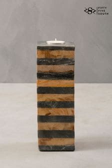 Fifty Five South Clear Slate/Mango Wood Candle Holder (C02870) | ₪ 107