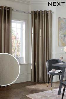 Champagne Gold Next Liquid Satin Eyelet Lined Curtains