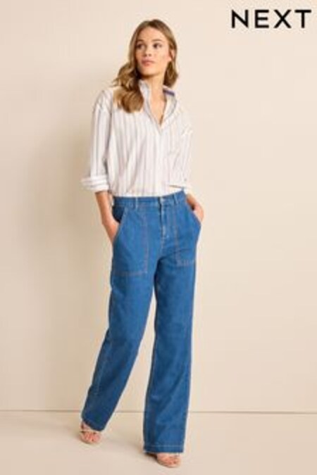 Denim Blue Lightweight Wide Leg Jeans (C03256) | $94