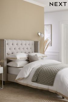 White with Natural Oxford Cotton Rich Oxford Duvet Cover and Pillowcase Set (C03361) | TRY 652 - TRY 1.195