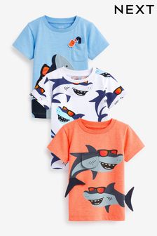 Blue/Pink Shark Character Short Sleeve T-Shirts 3 Pack (3mths-7yrs) (C03381) | 106 zł - 130 zł