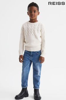 Reiss Ecru Sparrow Junior Cashmere Crew Neck Cable Knit Jumper (C03392) | ￥24,780