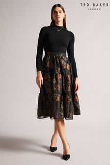 Ted Baker Audria Black Knit Bodice Dress With Tiered Midi Skirt (C03411) | €287