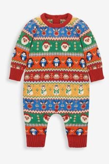JoJo Maman Bébé Coloured Christmas Fair Isle Knitted Baby All-In-One