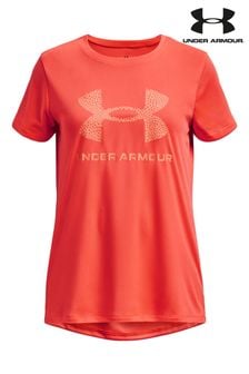 Under Armour T-shirt met korte mouwen in roze met groot, technisch ingevuld logo voor jeugd (C03607) | €13