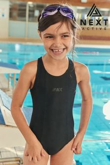 Black Sports Cross-Back Swimsuit (3-16yrs) (C03666) | AED58 - AED82