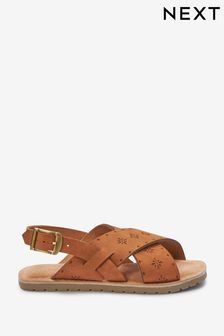 Tan Brown Woven Leather Cross Strap Sandals (C03704) | €15 - €19