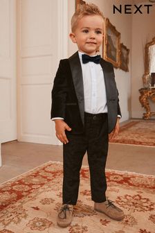 黑天鵝絨 - 4件 西裝外套、襯衫、褲子和蝴蝶結領帶組合 (3個月至9歲) (C03710) | HK$524 - HK$593