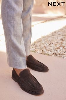 Brown Leather Weave Loafers (C03970) | €30