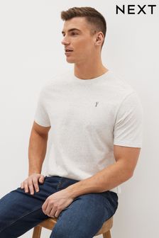 Бежевый/белый - Обычный крой - Меланжевая футболка с вышивкой оленя (C04043) | €14