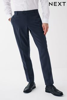 Navy Blue Slim Machine Washable Plain Front Smart Trousers (C04113) | OMR9