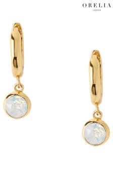 Orelia London Gold Plated Swarovski Drop Huggie Hoop Earrings In White Opal (C04190) | kr325