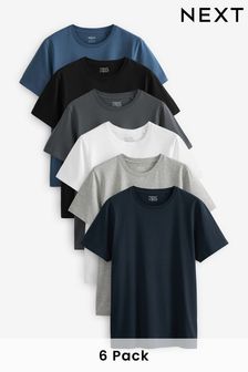 Черный/сланец/серый меланж/белый/темно-синий/синий - Стандартный крой - Набор из 6 футболок  (C04288) | 30 220 тг