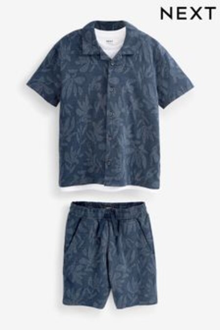 Navy Floral Jersey Shirt, T-Shirt and Short Set (3-16yrs) (C04429) | $35 - $49