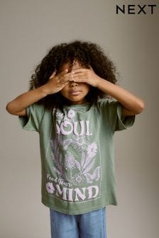 Green Washed Flower - Oversized Graphic T-shirt (3-16yrs) (C04460) | kr180 - kr270