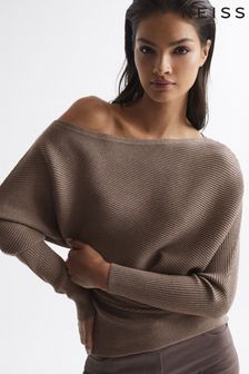 Reiss Mink Lorna Asymmetric Drape Knitted Top (C04519) | €195
