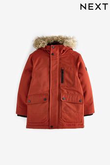 Red Shower Resistant Faux Fur Parka Coat (3-16yrs) (C04575) | 19,770 Ft - 24,980 Ft