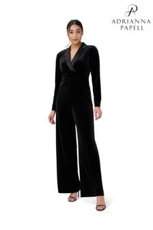 Adrianna Papell Black Velvet Tuxedo Jumpsuit (C04623) | TRY 2.448