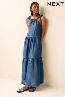 Mid Blue TENCEL™ Tie Shoulder Tiered Maxi Dress (C04721) | €17