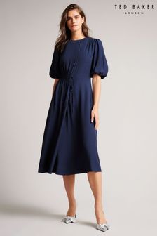 Niebieska, asymetryczna sukienka midi Ted Baker Jillia z ozdobnym wiązaniem (C05007) | 709 zł