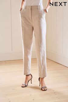 Natural Check - Taper Leg Trousers With Linen (C05164) | BGN112