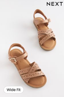 Tan Brown Wide Fit (G) Scallop Detail Sandals (C05173) | €14 - €20