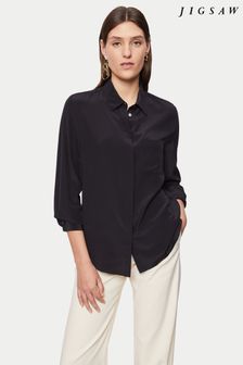 Jigsaw Black Silk Long Sleeve Shirt (C05234) | $297