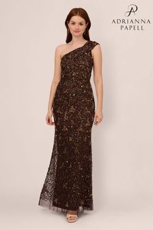 Adrianna Papell Beaded Of Shoulder Brown Gown (C05287) | 229 €