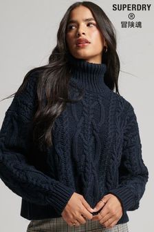Modra - Kitasto pleten vintage pulover z visokim ovratnikom Superdry (C05326) | €43