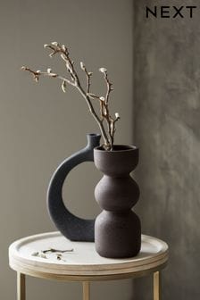 Chocolate Brown Black Totem Shaped Ceramic Textured Flower Vase (C05498) | ₪ 59