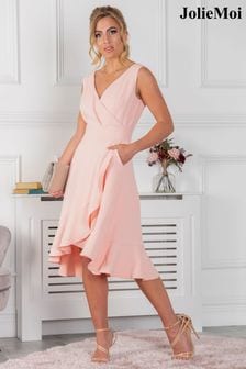 Jolie Moi Pink Eliza Frill Hem Dress (C05639) | €51