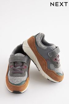 Grey/Brown Elastic Lace Trainers (C05662) | 13,010 Ft - 14,050 Ft