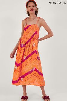 Oranžna srednje dolga obleka s tankimi naramnicami Monsoon Bandhani (C05849) | €40