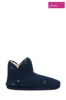 Joules Blue Cabin Faux Fur Lined Slippers With Rubber Sole (C05969) | €21.50