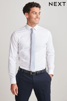 Weiß/blau gepunktet - Slim Fit, einfache Manschetten - Anlass Hemd und Krawatte im Set (C06045) | 27 €
