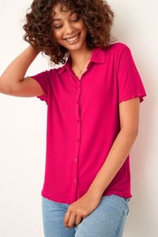 Pink Glossy Rib Short Sleeve Shirt (C06102) | ₪ 82