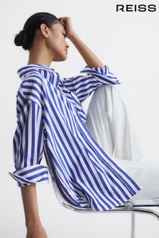 Reiss Blue/White Emma Relaxed Fit Striped Cotton Shirt (C06306) | kr2 710