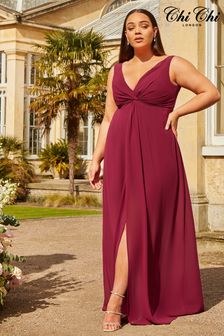 Chi Chi London Red Plus Size Knot Detail Maxi Dress (C06309) | AED333