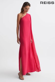 Reiss Bright Pink Nina Cape One Shoulder Maxi Dress (C06331) | $491
