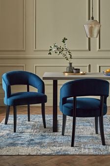Set of 2 Soft Velvet Navy Remi Arm Dining Chairs (C06396) | €415