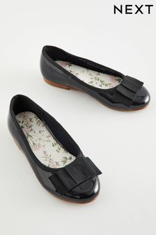 Navy Patent Bow Occasion Ballerinas Shoes (C06406) | €28 - €38