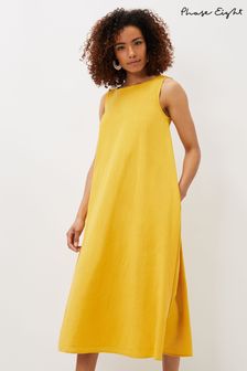 Phase Eight Yellow Sheila Trapeze Open Back Linen Dress (C06479) | ₪ 508