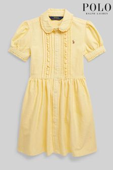 Żółty - Polo Ralph Lauren Girls Ruffled Cotton Oxford Logo Shirt Dress (C06561) | 362 zł - 395 zł