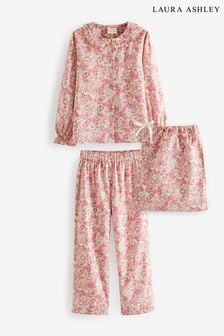 Laura Ashley Pink Floral Woven Button Through Pyjamas (C06583) | €45 - €51
