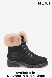 Black Extra Wide Fit Forever Comfort® Faux Fur Lace-Up Ankle Boots (C06930) | 75 €