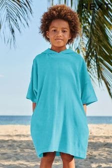 Aqua Blue Oversized Hooded Towelling Cover-Up (C06954) | 10,410 Ft - 13,530 Ft