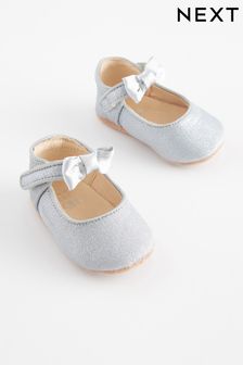 Silver Shimmer Satin Bow Occasion Mary Jane Baby Shoes (0-18mths) (C06968) | €5.50