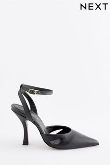 Black Signature Leather Point Toe Cut-Out Detail Heel Shoes (C07101) | 39 €