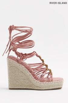River Island Pink Light Studded Strappy Wedges (C07163) | ₪ 303